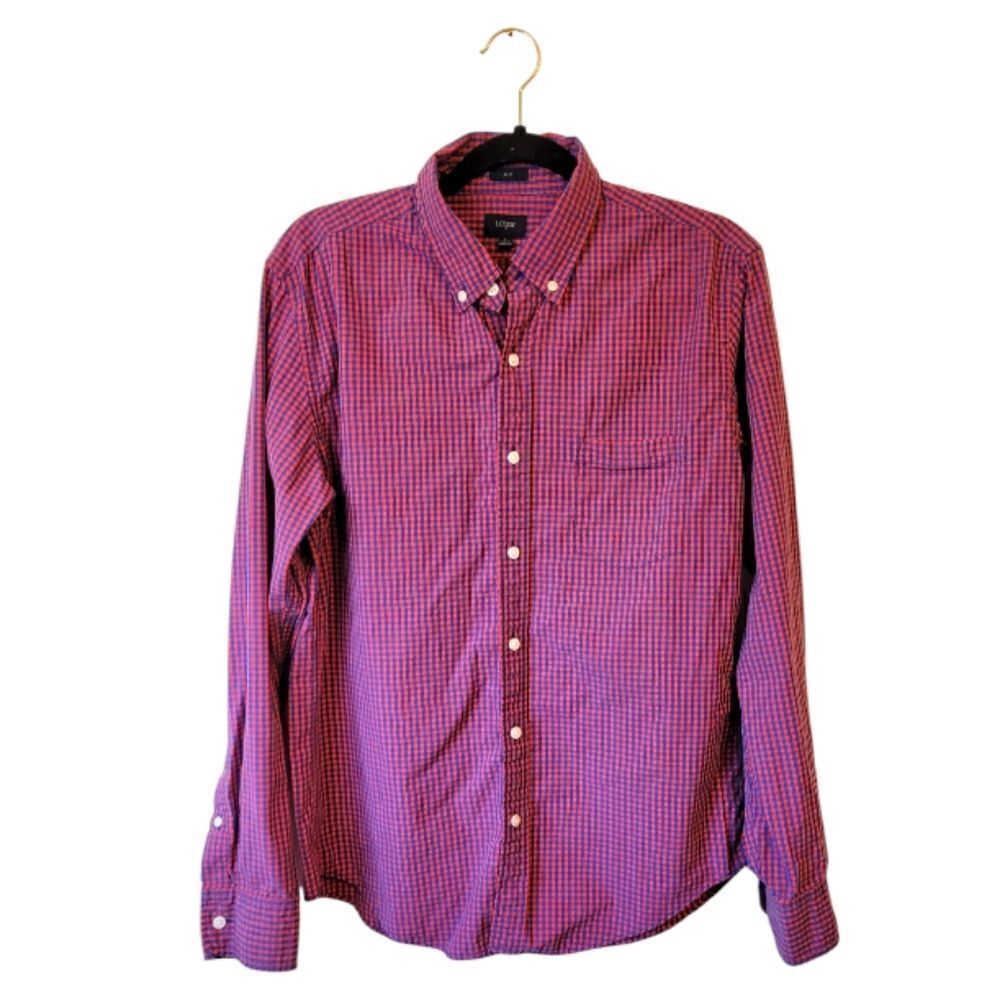 J. Crew Red and Blue Gingham Slim Fit Button Down Shirt